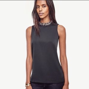 NWT Ann Taylor Slate Grey Crystal Collar Shell